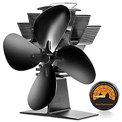 CWLAKON 4-blades thermoelectric heat powered wood stove fan with thermometer (upgraded design)