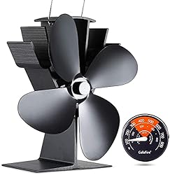 Galafire black 4-blades thermoelectric heat powered wood stove fan with thermometer