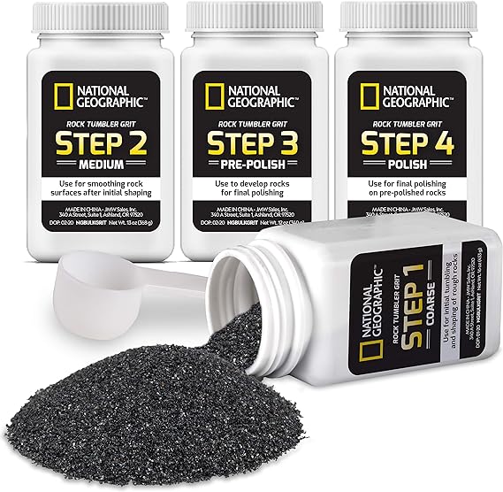 4 Steps rock tumbler grit refill pack for rock tumbling from National Geographic