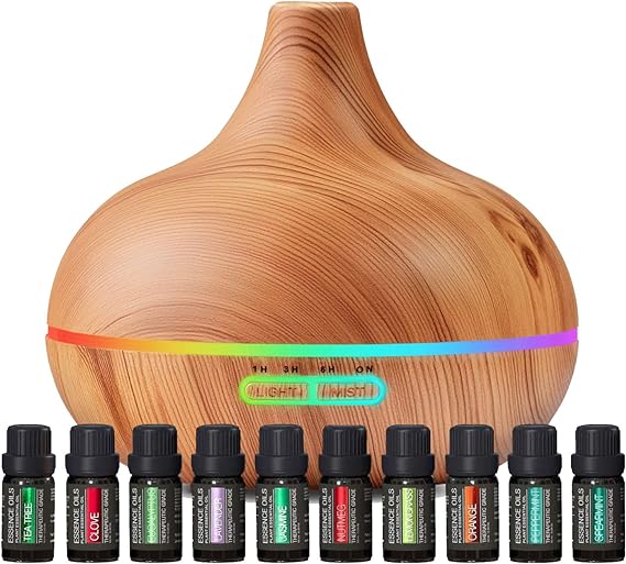 Best Ultrasonic Essential Oil Diffusers: Ultimate Aromatherapy Diffuser and Essential Oil Set - Ultrasonic Diffuser - Top 10 Essential Oils - 400ml Diffuser with 4 Timer - 7 Ambient Light Settings - Therapeutic Grade Essential Oils - Lavender