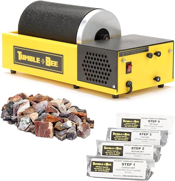 Heavy-duty and large capacity rock tumblers for professionals: Tumble-Bee Rotary Rock Tumbler Includes Rock Grit Polish Kit Model TB-14 4LB Barrel