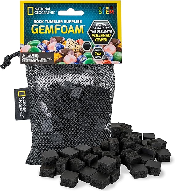 NATIONAL GEOGRAPHIC Rock Tumbling Media – GemFoam Reusable Rock Polisher Foam, Use After Rock Tumbling Grit Cycles, Adds Shine to Tumbled Rocks and Minerals, Rock Tumbling Supplies