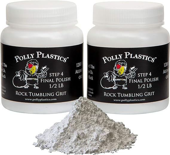 Polly Plastics Rock Tumbler Media Grit Refill, 1 lb Final Polish 1200 Fine Aluminum Oxide, Stage 4 for Tumbling Stones (2 Pack)